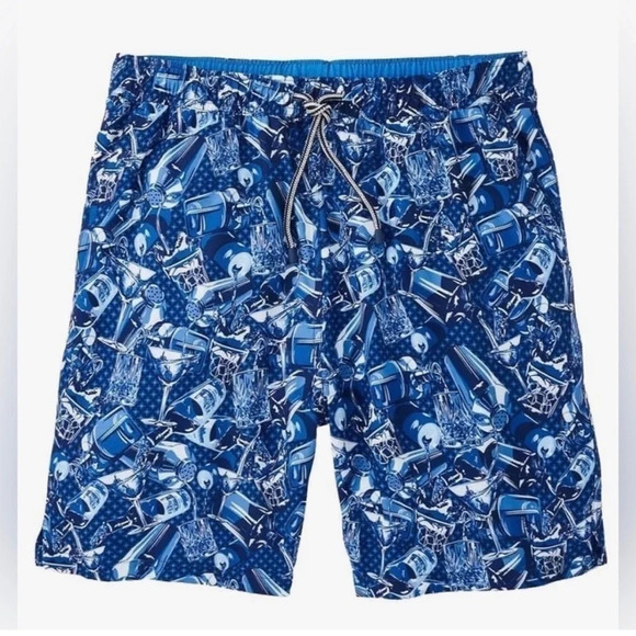 Peter Millar Men’s NWOT Seaside Swim Trunks Lined Blue Cocktails Size Medium - Picture 1 of 9